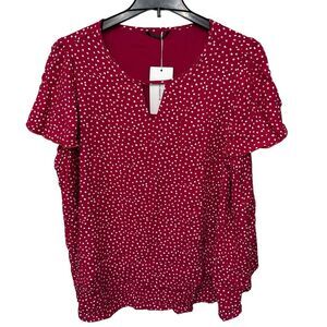 BloomChic Women's Size 22 24  Red White Polka Dot‎ Tunic Top Ruffle Sleeve NWT